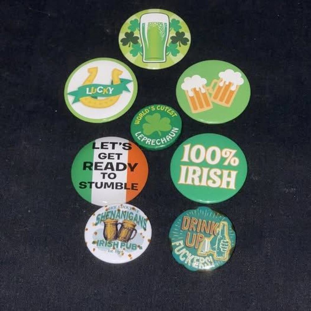 Vintage Lot 2 80's / 90's Funny Pin-Back Buttons Pins Irish St Patrick's Day